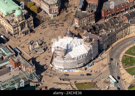 Photo aérienne du musée maritime de Hull enveloppé dans un échafaudage prise à 1500 pieds Banque D'Images