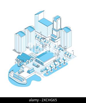 Entrepôt portuaire dans la ville - illustration isométrique vectorielle Illustration de Vecteur