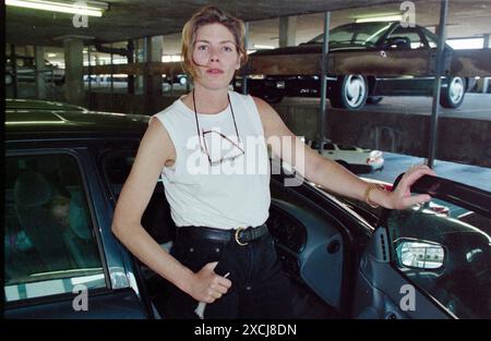 Top Gun Star, Kelly McGillis, photographiée dans le parking Town Quay à Southampton, en Angleterre. 1995 Banque D'Images