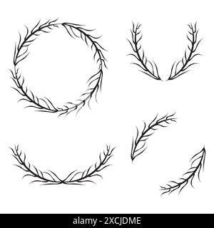Couronne décorative. Motif branches noires. Illustration vectorielle. Fond blanc. Illustration de Vecteur