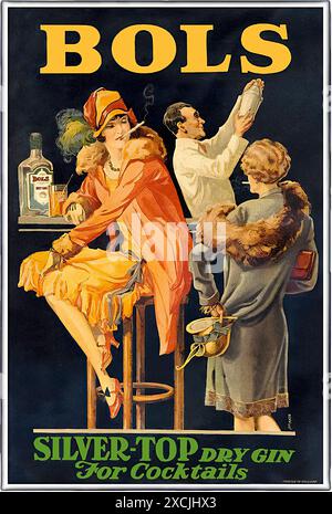 Bols, Silver-Top Dry Gin pour les cocktails. - Affiche d'impression publicitaire vintage Banque D'Images