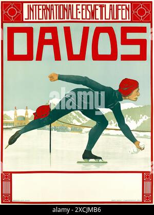 Internationale Eiswettlaufen, Davos, Suisse - affiche de voyage vintage Banque D'Images