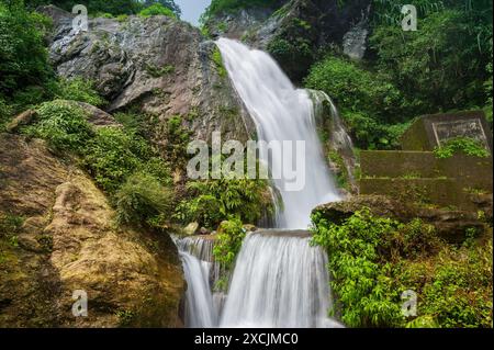 Cascade de Paglajhora , célèbre cascade en mousson, à Kurseong, montagnes himalayennes de Darjeeling, Bengale occidental, Inde. Origine de la rivière Mahananda. Banque D'Images