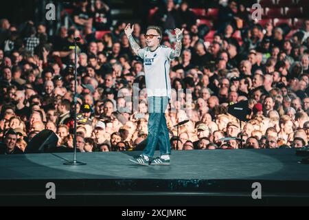 Copenhague, Danemark. 14 juin 2024. Le groupe de metalcore britannique Architects donne un concert au Parken à Copenhague. Ici, le chanteur Sam carter est vu en direct sur scène. Banque D'Images