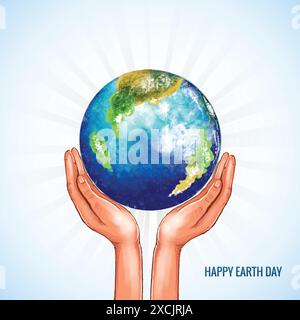Mains tenant le globe heureux jour de terre sauvant le fond de planète Illustration de Vecteur