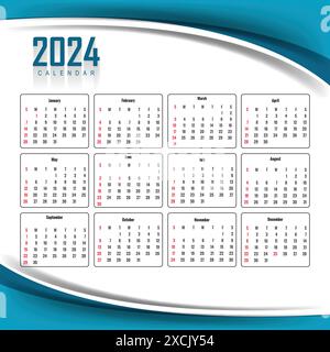 Superbe conception de calendrier du nouvel an 2024 style vague Illustration de Vecteur