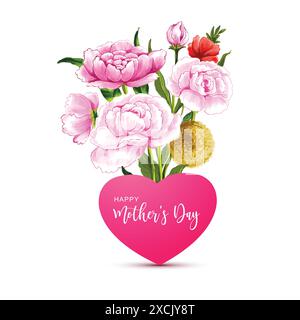 Illustration d'un bouquet de rose avec une carte souhaitant un fond heureux de fête des mères Illustration de Vecteur