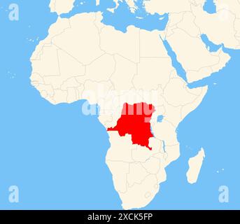 Localisateur carte montrant l'emplacement du pays République démocratique du Congo en Afrique. Le pays est mis en évidence par un polygone rouge. Petit nombre Banque D'Images