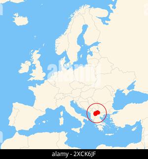 Carte de localisation montrant l'emplacement du pays Macédoine du Nord en Europe. Le pays est mis en évidence par un polygone rouge. Les petits pays sont également mars Banque D'Images