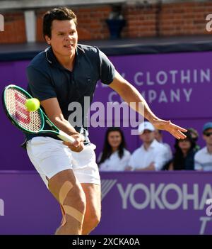 Londres, Royaume-Uni. 17 juin 2024. 17.06.2024 Cinch Tennis Championships Queens Club London. Milos Raonic PEUT jouer Cameron Norrie GBR. Raonic a gagné dans les sets. Crédit : Leo Mason ALAMY News & Sport crédit : Leo Mason sports/Alamy Live News Banque D'Images