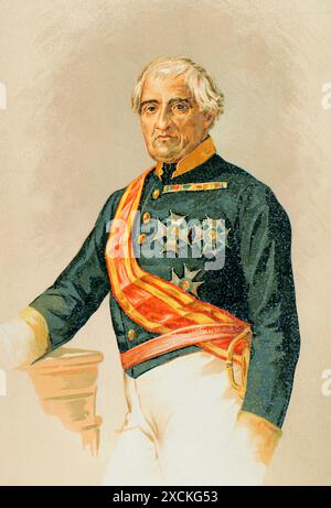 Marcelino Oráa (1788-1851) Militaire et politique espagnol. Gouverneur militaire et ministre de la Guerre. Participe à la première Guerre carliste. Capitaine général des Philippines. Portrait. Chromolithographie. Historia de la guerra civil y de los partidos liberal y carlista (histoire de la guerre civile et des partis libéral et carliste), par Antonio Pirala. Volume II. Madrid, 1890. Banque D'Images