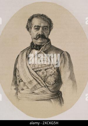 Agustín Nogueras Pitarque (1786-1857). Officier militaire espagnol et homme politique. Il prend part à la guerre d'indépendance et à la première guerre carliste. Ministre de la Guerre (24 mai 1843 au 20 juin 1843). Portrait. Lithographie. Historia de la guerra civil y de los partidos liberal y carlista (histoire de la guerre civile et des partis libéral et carliste), par Antonio Pirala. Volume III. Madrid, 1869. Banque D'Images