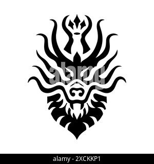 Logo Dragon King ou icône de ligne moderne. Dessin au trait vectoriel et conception d'icône avec contour audacieux. Noir et blanc le symbole minimaliste Pixel Perfect isole whi Illustration de Vecteur