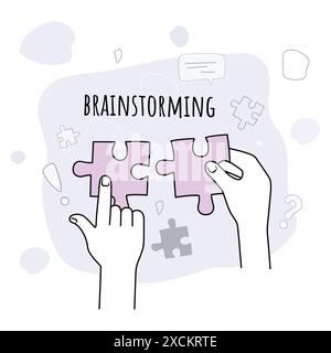 Mains assemblant un puzzle. Brainstorming. Concept de travail d'équipe et de décisions collectives. Travail de bureau et affaires Illustration de Vecteur