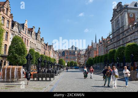 Louvain, Belgique ; 07 juin 2024. Paysage urbain. Beaux bâtiments historiques avec leurs célèbres façades dans la vieille ville. Louvain est la capitale du p Banque D'Images