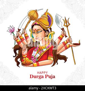 Dieu indien durga dans Happy durga puja subh navratri fond Illustration de Vecteur