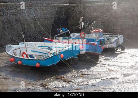 Bateaux à basse marée ; port de Porthleven ; village de pêcheurs ; Cornwall Banque D'Images