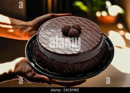 Gâteau au chocolat avec bonbon, Brigadeiro Banque D'Images