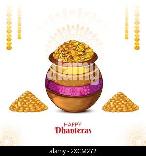 Joyeuse célébration de dhanteras pour la pièce d'or en fond de festival de pot Illustration de Vecteur