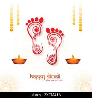 Joyeux festival diwali pour la déesse maa lakshmi charan ou paduka carte illustration design Illustration de Vecteur