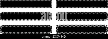 Ensemble de formes rectangulaires longues avec des bordures ondulées. Formes rectangulaires Wiggly. Zones de texte vides ou titres, étiquettes ou étiquettes isolés sur fond blanc. Illustration graphique vectorielle. Illustration de Vecteur