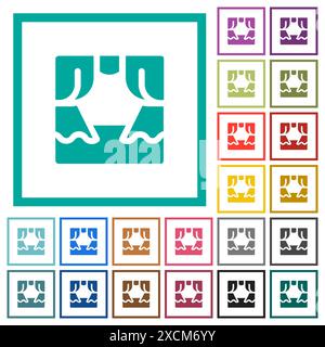 Icônes de couleur plate unie intérieure de rideau de fenêtre avec des cadres de quadrant sur fond blanc Illustration de Vecteur