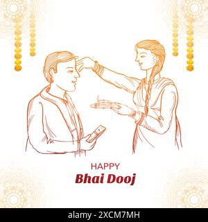 Dessin à la main dessin heureux bhai dooj festival indien frère et soeur design de carte Illustration de Vecteur