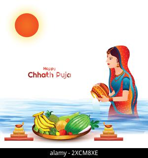 Fond de vacances joyeux chhath puja pour le festival du soleil de l'inde Illustration de Vecteur