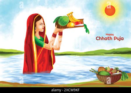 Fond de vacances joyeux chhath puja pour le festival du soleil de l'inde Illustration de Vecteur