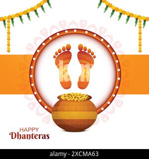 Joyeux festival dhanteras pour la déesse maa lakshmi charan ou paduka design de carte Illustration de Vecteur