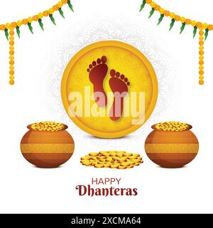 Joyeux festival dhanteras pour la déesse maa lakshmi charan ou paduka design de carte Illustration de Vecteur