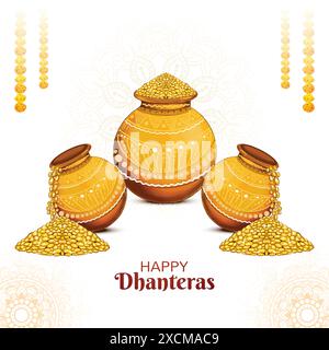 Joyeuse célébration de dhanteras pour la pièce d'or en fond de festival de pot Illustration de Vecteur