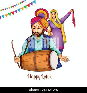 Joyeux festival de vacances lohri de conception de carte punjab Illustration de Vecteur