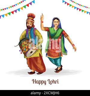 Festival indien punjabi de lohri célébration danse couple fond Illustration de Vecteur