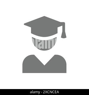 Étudiant avec icône de vecteur de chapeau de graduation. Éducation, symbole de diplôme universitaire. Illustration de Vecteur