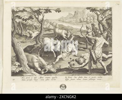 Venationes ferarum, avium, piscium, Jagden auf Wildtiere, Vögel und Fische, Einhorn Jagd, 1596, Antwerpen, par Jan Collaert le jeune, Jan van der Straet, Philips Galle, Historisch, digital restaurierte Reproduktion von einer Vorlage aus dem 19. Jahrhundert, date du dossier non précisée Banque D'Images