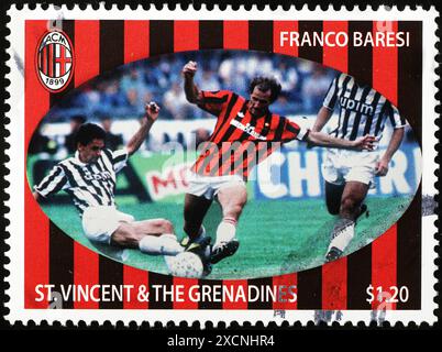 Le footballeur italien Franco Baresi sur timbre-poste Banque D'Images