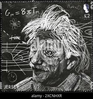 Portrait d'Einstein sur un tableau noir sur timbre-poste Banque D'Images