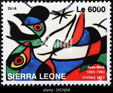 Tableau abstrait de Joan Mirò sur timbre-poste de Sierra Leone Banque D'Images