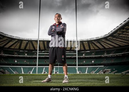 Eddie Jones, entraîneur de rugby de l'Angleterre, séance de portrait photographiée au Twickenham Stadium, Londres, Angleterre. Banque D'Images