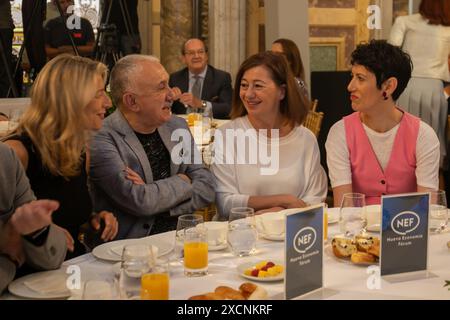 Madrid, Espagne. 17 juin 2024. (De gauche à droite) Yolanda Diaz, ministre du travail du gouvernement espagnol, Pepe Álvarez, secrétaire général de l'union des travailleurs de l'UGT, Francine Anmengol, présidente du Congrès des députés et Elma Saiz, ministre de l'inclusion, de la sécurité sociale et des migrations, lors d'un petit déjeuner d'information ce matin à Madrid. Crédit : D. Canales Carvajal/Alamy Live News Banque D'Images