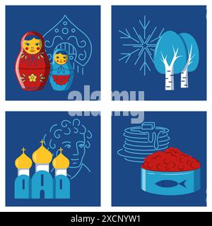 Affiche avec des symboles traditionnels de la Russie. Illustration vectorielle. Illustration de Vecteur