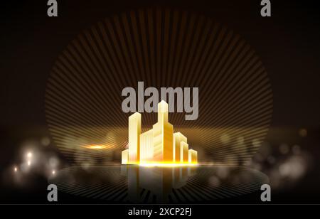 Gold City Building , Golden Real Estate Apartment avec Design de logo élégant de luxe. Illustration de Vecteur