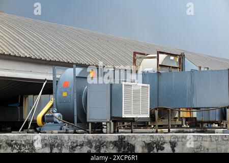 Unité externe du système de climatisation et de ventilation installé sur le toit du bâtiment industriel. Banque D'Images