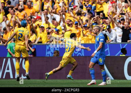 Nicolae Stanciu (Roumanie) célèbre après avoir marqué un but lors du match UEFA Euro 2024 entre les équipes nationales de Roumanie et d'Ukraine à Allianz Arena. Score final ; Roumanie 3:0 Ukraine (photo Maciej Rogowski / SOPA images/SIPA USA) Banque D'Images