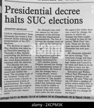 PHOTOS DE DOSSIER – CARDIFF, PAYS DE GALLES, Royaume-Uni - 8 MAI 1995 : collectionnez l'image de la présidente de l'Union Vicky Alexander en première page dans le journal étudiant de Cardiff Gair Rhydd. INFO : Vicky Alexander – Victoria Alexander, maintenant Lady Victoria Starmer – a fait partie de l’équipe de direction du Syndicat des étudiants de l’Université de Cardiff en tant qu’agente de l’éducation et du bien-être social (1993-94) et présidente (1994-95). Il peut y avoir des imperfections dans ce négatif d'archive vieux de 30 ans. Photo : Rob Watkins/Alamy Live News Banque D'Images