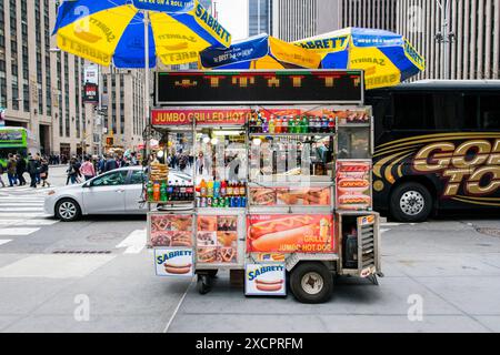 Hot Dog Stand Un Hot Dig Stand à l'angle de la 6e Avenue et de la 50e Rue Manhattan. New York, États-Unis. New York City 6th Avenue & 50th Street, Manhat New York États-Unis d'Amérique Copyright : xGuidoxKoppesxPhotox Banque D'Images