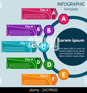 Eléments de conception infographique en cinq étapes. Modèle de conception infographique étape par étape. Illustration vectorielle Illustration de Vecteur