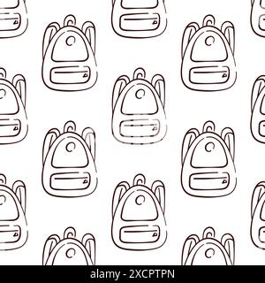 Modèle sans couture avec sac à dos dans le style doodle. Conception de croquis de retour à l'école pour étude. Illustration vectorielle isolée sur un fond blanc. Illustration de Vecteur