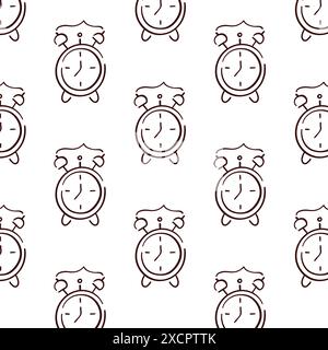Motif sans couture d'alarme dans le style art doodle. Logo de l'illustration de la ligne d'horloge. Heure. Illustration vectorielle isolée sur un fond blanc. Illustration de Vecteur